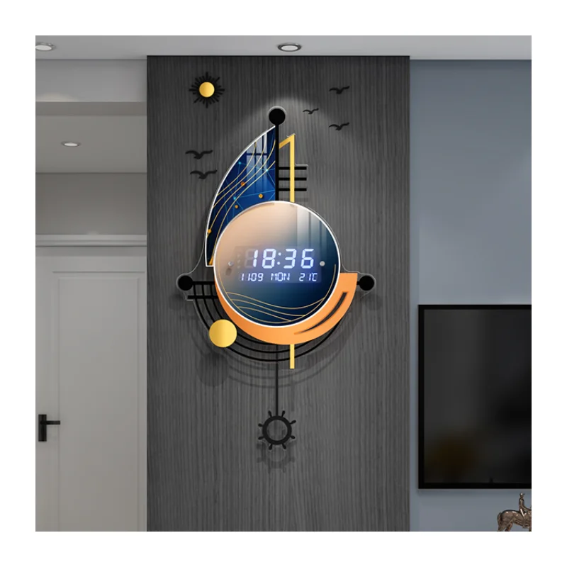 

3d Acrylic Mirror Wall Sticker Clock Smart Led Digital Mute Wall Clock Large Display Metal Living Room Decoration Zegar Scienny