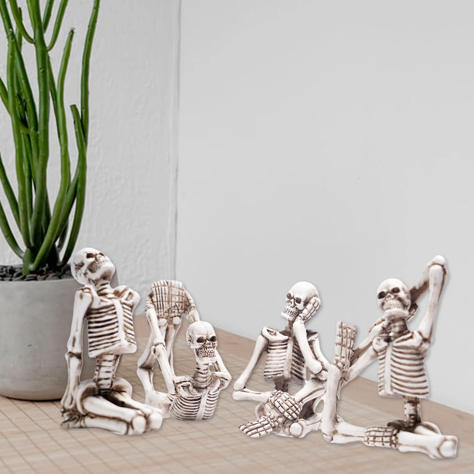 

4PCS Mini Resin Yoga Skull Figurines Yoga Skeleton Statues Sculptures Table Ornament for Modern Home Desktop Decoration