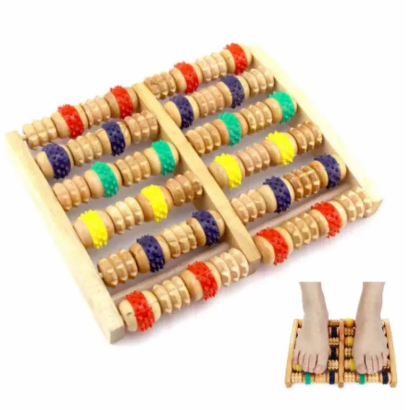 

Colored Wooden Foot Massager Roller Six Rows To Relax The Soles of The Feet Relieve Pain and Dredge Blood Acupoints Foot Massage