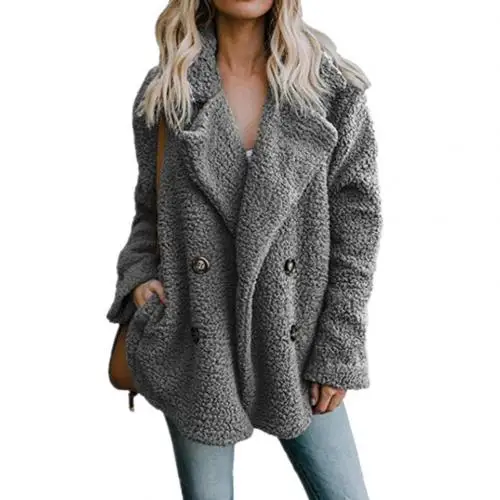 Dark Gray Модное женское пальто куртка на пуговицах с отворотом зимнее теплое однотонное пальто пушистая хлопковая стеганая куртка Верхняя одежда для женщин - Цвет: Dark Gray