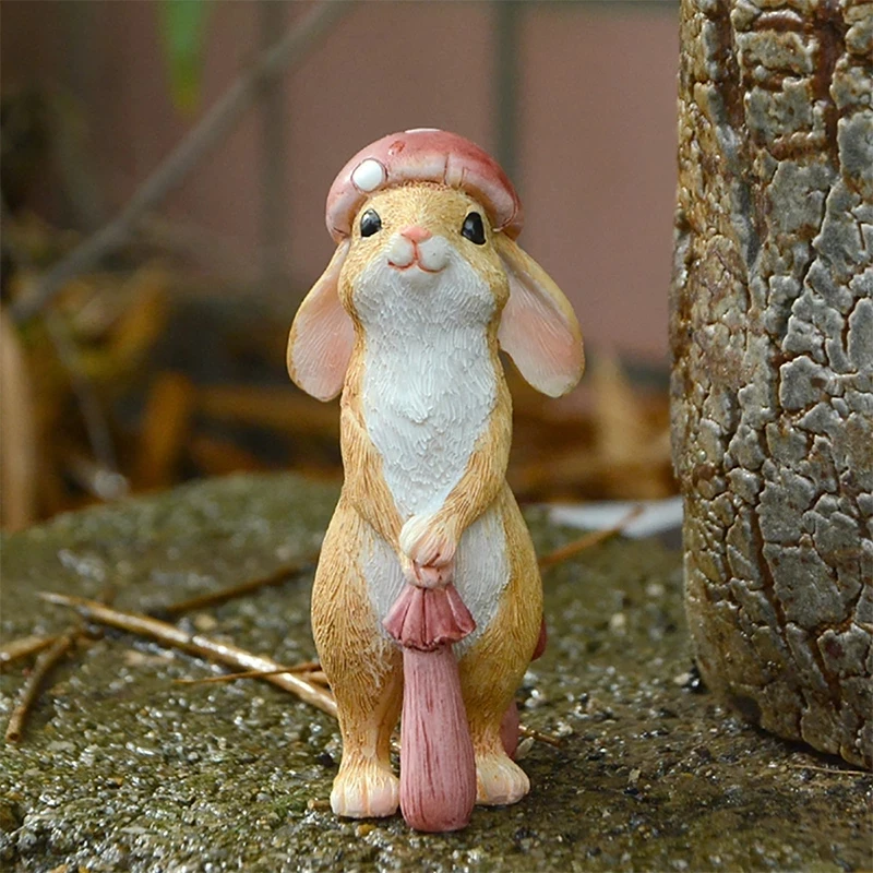 

Милый кавайный кролик в пасторальном стиле полимерные украшения имитация животного садовый Декор подарок гриб кролик музыкальный кролик с...