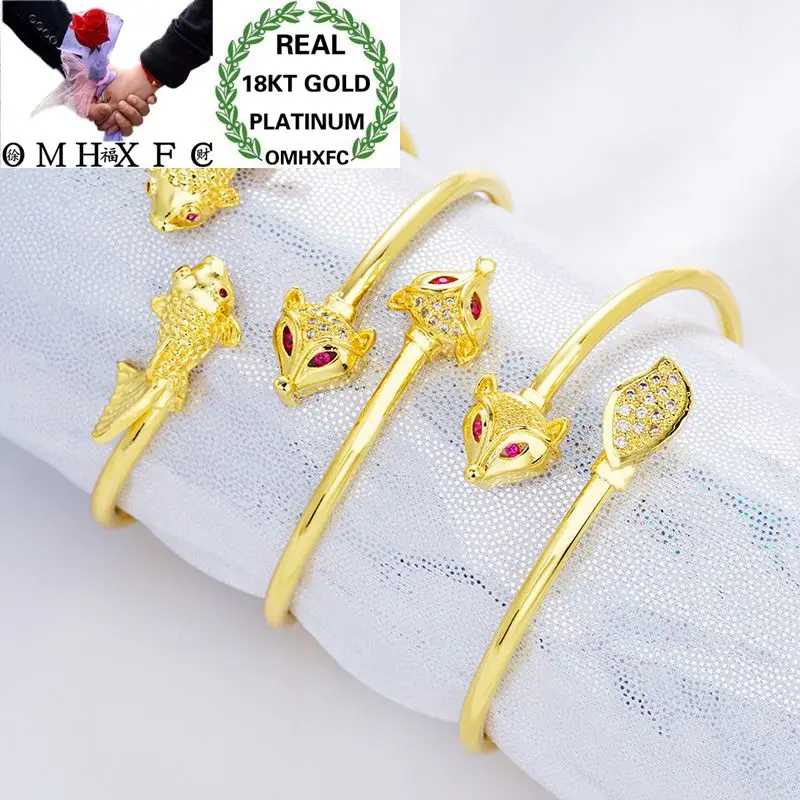 

OMHXFC Wholesale European Fashion Woman Girl Party Wedding Gift Vintage Fish Lotus Fox Zircon 18KT Gold Bangles Bracelets BE68