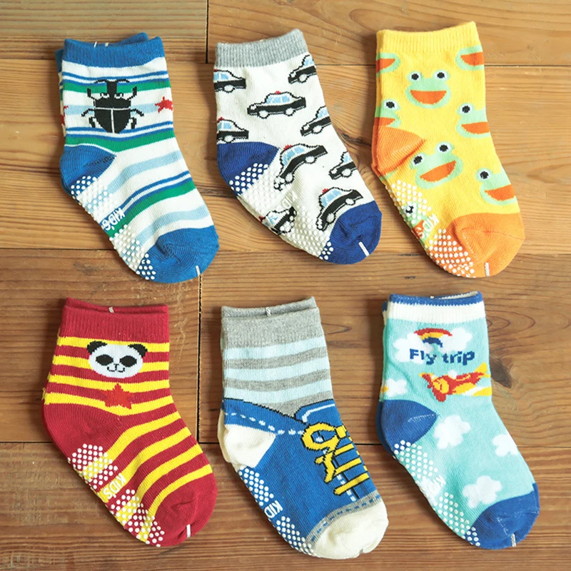 

New Point Socks Non-slip Rubber Cute Cartoon Autumn and Winter 1-3 Years Children Color Male Baby Boys Cotton Treasure Style