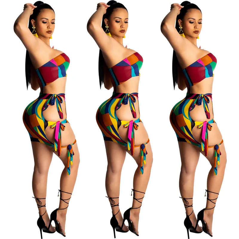 Клубные пикантные комплект из двух предметов для женщин с принтом Топ и