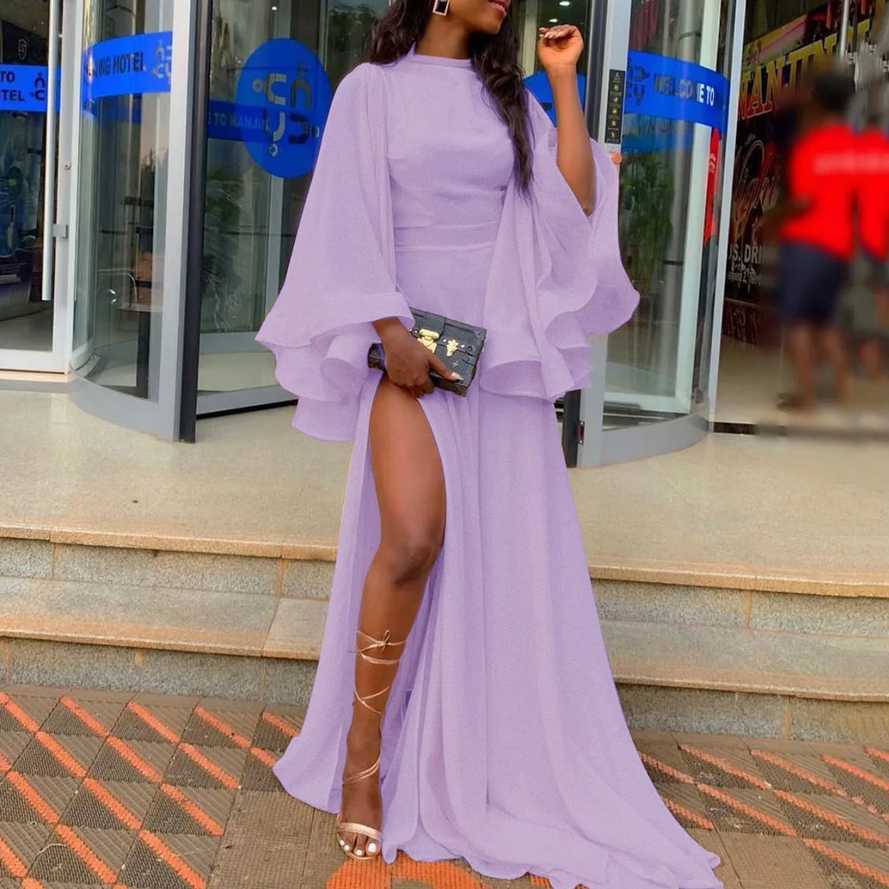 

Elegant Women Floor-length Long Sleeve Evening Party Dress 2021 Autumn Winter Clothing Female Birthday Sexy Split Maxi Dresses