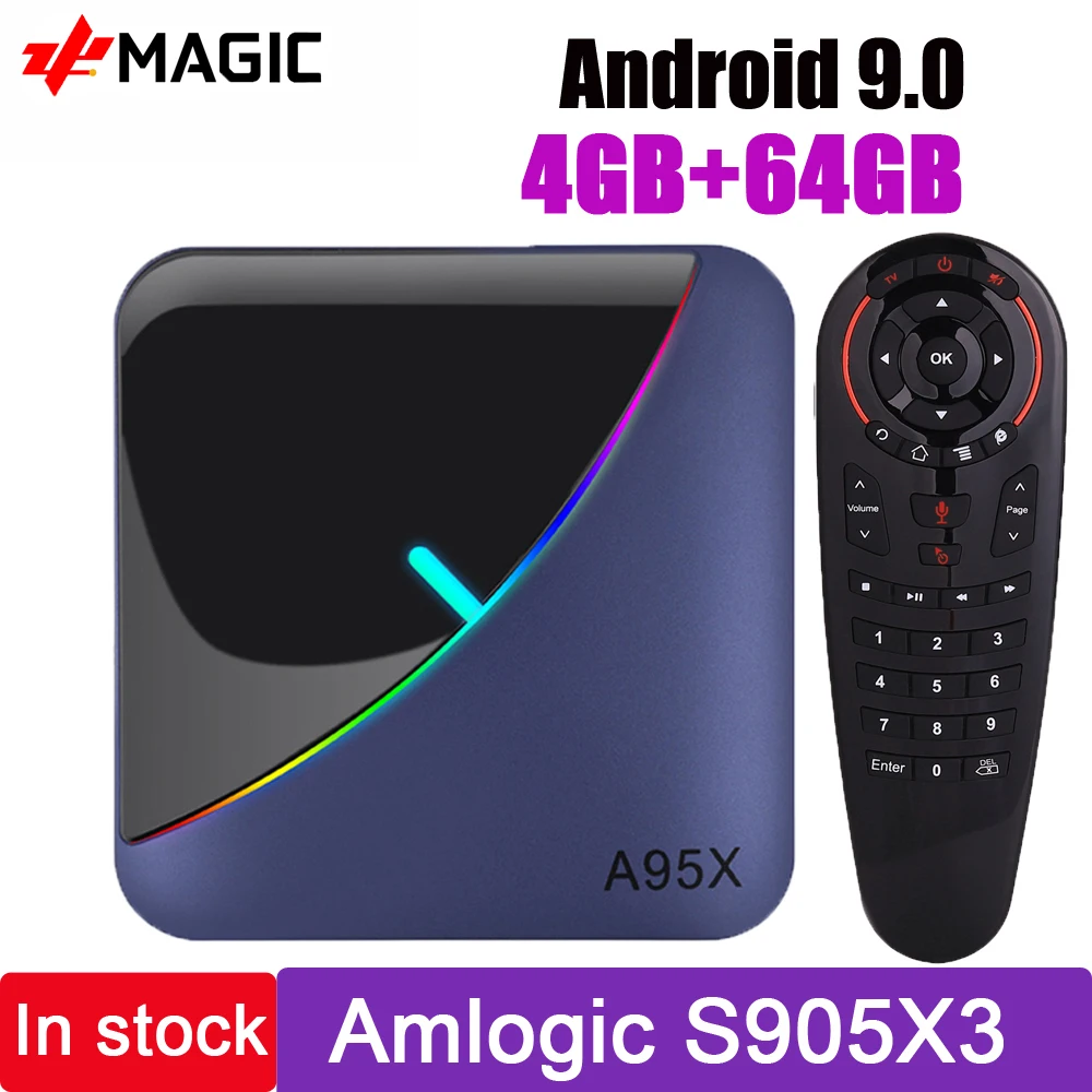 Приставка Смарт ТВ A95X F3 с RGB подсветкой Amlogic S905X3 Android 9 0 4 + 32/64 ГБ 2 дюйма Wi