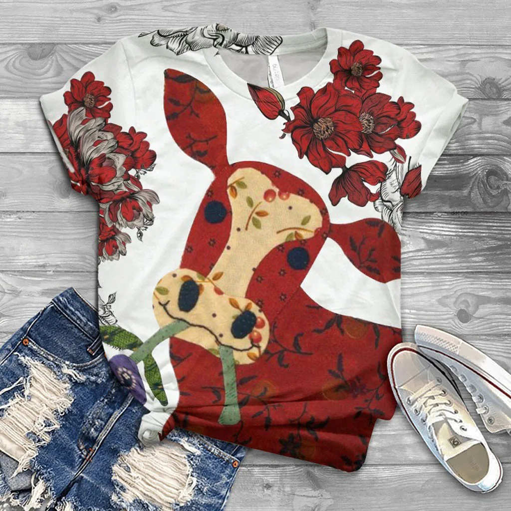 

Модный стильный Женский Повседневный Топ-рубашка с круглым вырезом и коротким рукавом, с 3d рисунком коровы, блузка с аппликацией