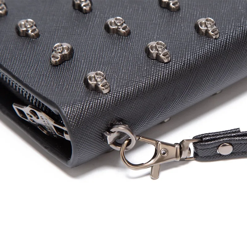 

New Design 2020 Punk Wallet PU Leather 8 Slots Skull Rock Style Rivet Purse Long Style ID Card Holder Phone Clutch Money Bag
