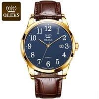 olevs men watch top brand fashion casual luxury dress genuine brown leather strap watches mens waterproof quartz wristwatch