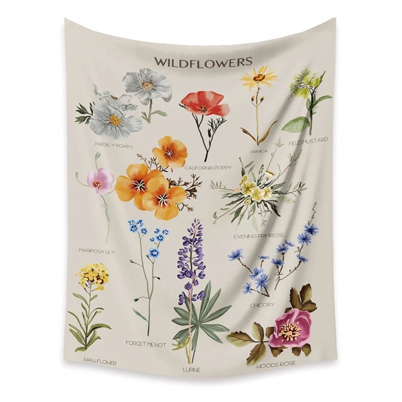 

Tapestry Wall Hanging Botanical Wildflower Flower Decoration Room Wall Bohemian Tapestries Colorful Psychedelic INS Home Decor