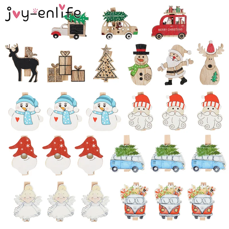 6 шт. креативные рождественские деревянные Мультяшные зажимы Санта-Клаус