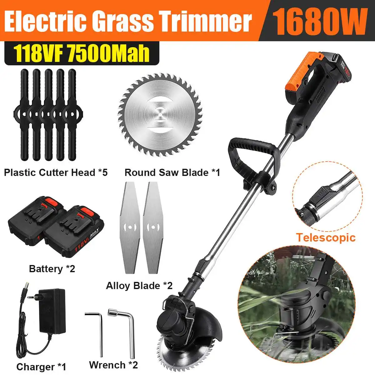 Electric Lawn Mower Rechargeable Li-ion Battery Cordless Telescopic Grass Trimmer Portable Garden Tools Home Trimming Machine