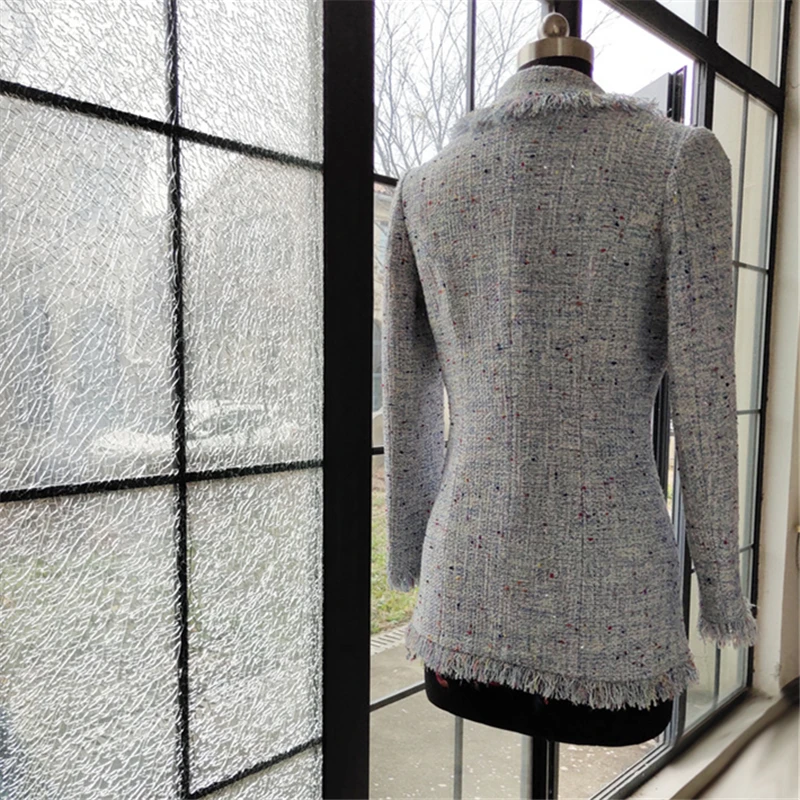 2019 осенне зимнее шерстяное пальто воротник костюма Женская ветровка с жемчужной