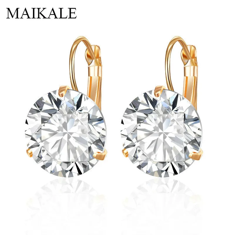 MAIKALE, корейские серьги, 16 мм, кубический цирконий, золото, серебро, цветные циркониевые серьги, темпераментные серьги-гвоздики для женщин, модный подарок
