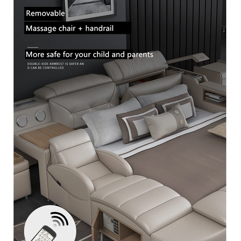 Кожаная кровать с массажной функцией белая из натуральной кожи|Кровати| |