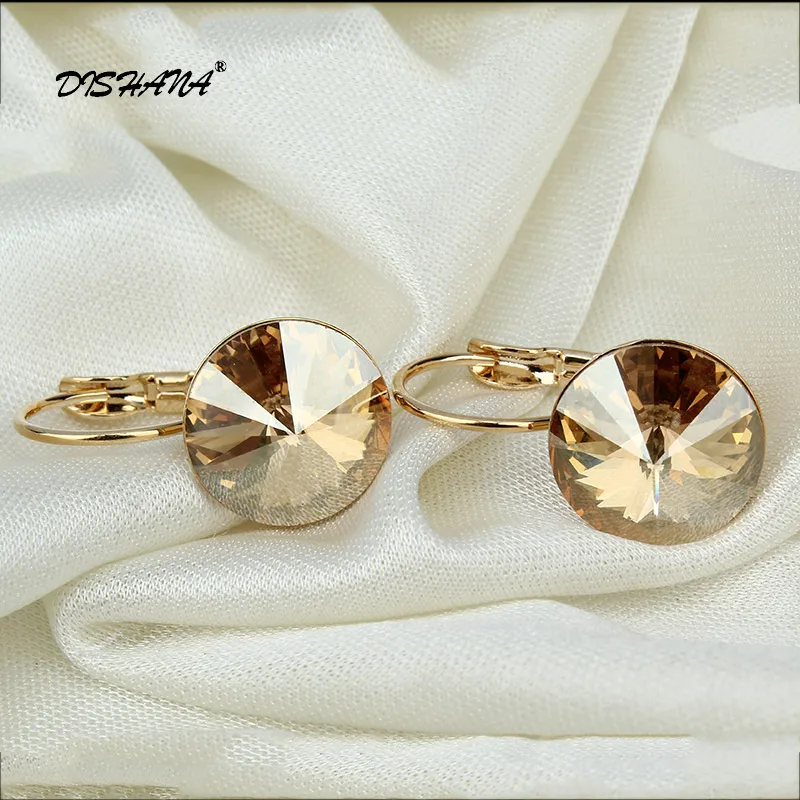 18K Real Gold Plated Модные Винтажные классические серьги золотистого цвета для женщин, серьги-капли красного цвета из австрийского кристалла, Круглый E0001-3 с камнем - Окраска металла: 18K Real Gold Plated