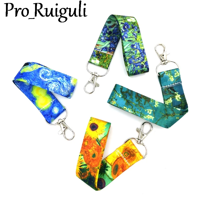 

Van gogh Paintings Sunflowers Starry Sky Lanyard Badge ID Mobile Phone Rope Key Lanyard Neck Straps Accessories webbings ribbons