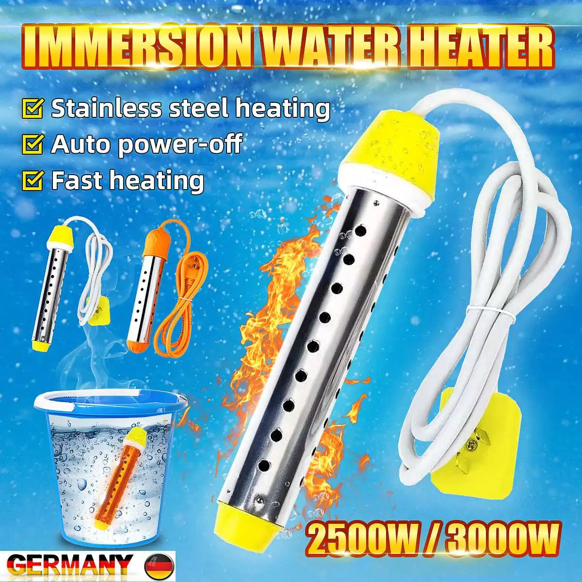 

2500/3000W Floating Electric Water Heater Automatic Cut-Off Immersion Boiler Portable Heating Element Bathroom Pool Available