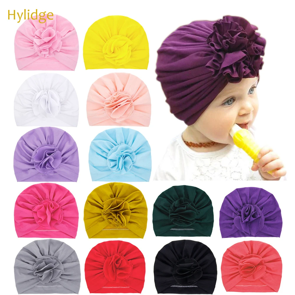 

Шапочка Hylidge с цветами ручной работы для новорожденных, детская чалма, шапка для мальчиков и девочек шапочка, очень мягкая, бесшовная, хлопковая шапочка для малышей, 15 цветов