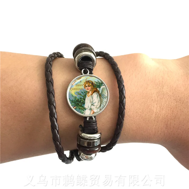 

1 шт. Рождество Ангел 20 мм круглые стеклянные бусины для создания кожаный браслет ручной работы вечерние пользу регулируемый браслет ювелир...