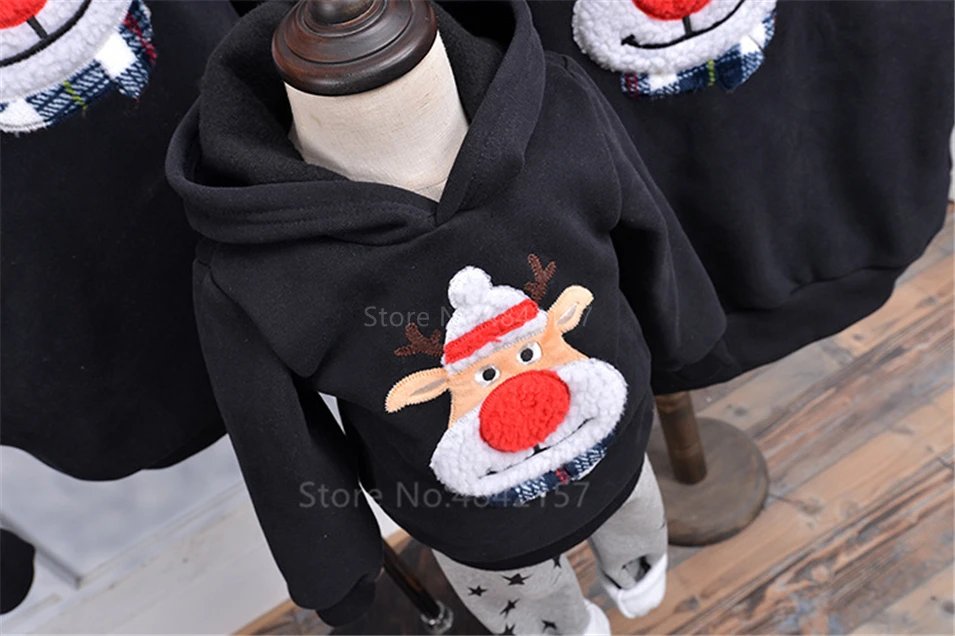 Christmas Family Matching Outfits New Year Family Look Mother and Daughter Clothes Red Elk Winter Warm Xmas Hoodies