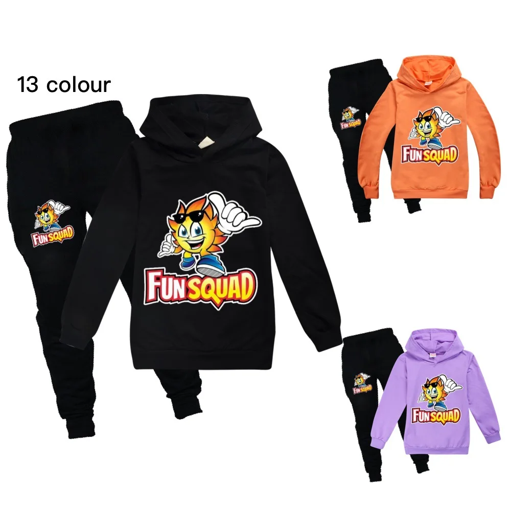 

Baby Fun Kids Squad Clothes Children Cartoon Hoodies Pants T-shirt Outfits Teenagers Boys Girls Sports No pockets Top+Trousers