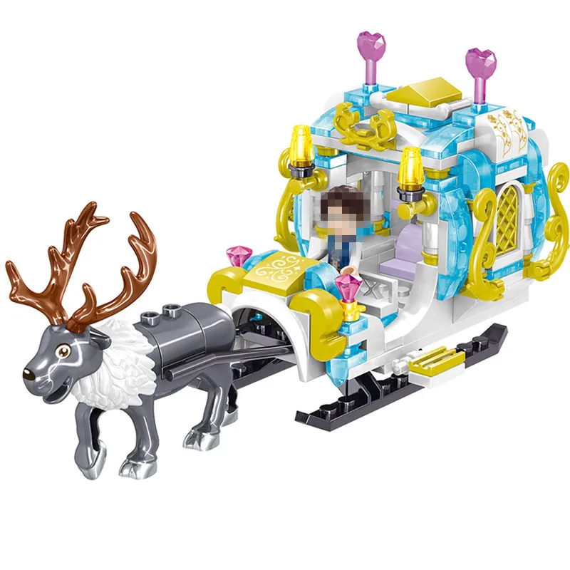 

New Princess Castle Ice and Snow Royal Elk Sleigh Carriage Building Block Brick Toys For Kids Gifts Girl