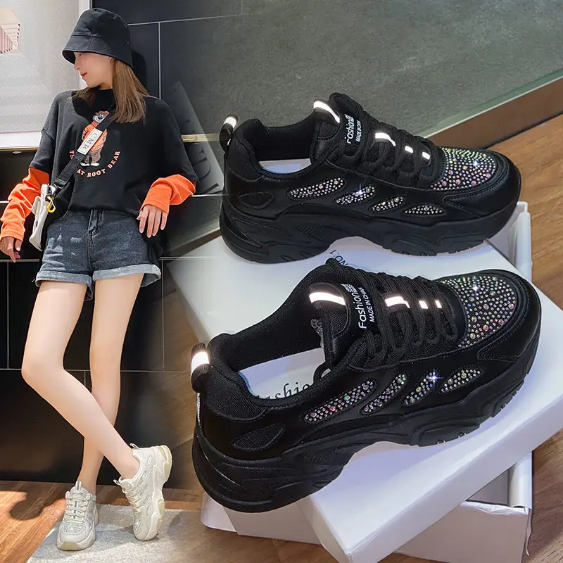 

Internet Celebrity Super Dad Shoes Women's 2021 Spring and Autumn New All-Match Rhinestone Ins Trendy Platform Casual Sneakers