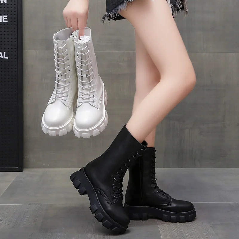 Ботинки-мартинсы женские, осень 2021 г., новые, в Корейском стиле, на толстой подошве, в британском стиле, боковые, ботинки на молнии для мотоцик... от AliExpress WW
