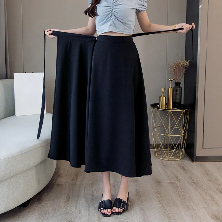 

Gothic Mid-length Black Satin Sexy Skirt Women High Waist Lace Up One Piece Elegant Chiffon Skirts Korean Sag Slim Vintage Skirt