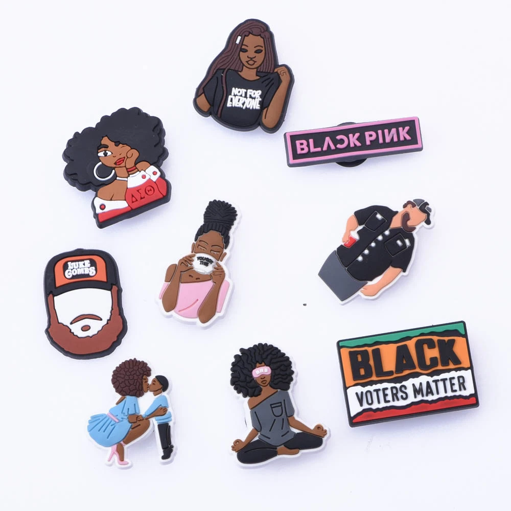 1pcs Black Voters Matter Shoe Charms Croc JIBZ Accessories Designer Black Girl Magic Clog Shoes Buckle Soft PVC BLM Charm
