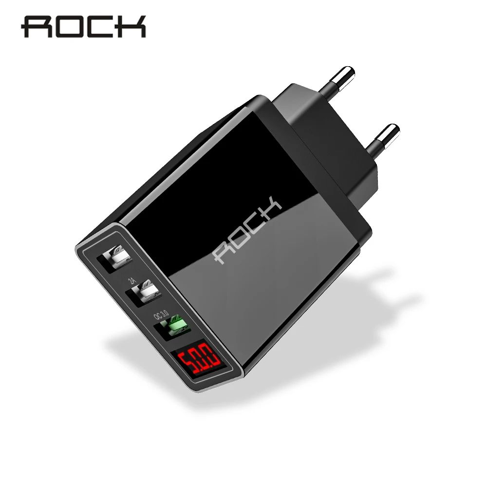 ROCK USB Quick Charge 3,0 зарядное устройство для телефона iPhone X 8 7 iPad 30 Вт Светодиодный дисплей ЕС 3 порта Быстрая зарядка для samsung Xiaomi huawei