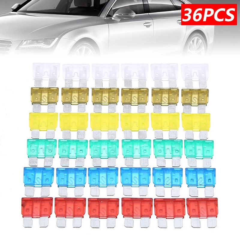 

36pcs 7.5A 10A 15A 20A 25A 30A Amp Car Fuse Standard Medium Automotive Blade Fuses Car Fuses Assortment Mix Set