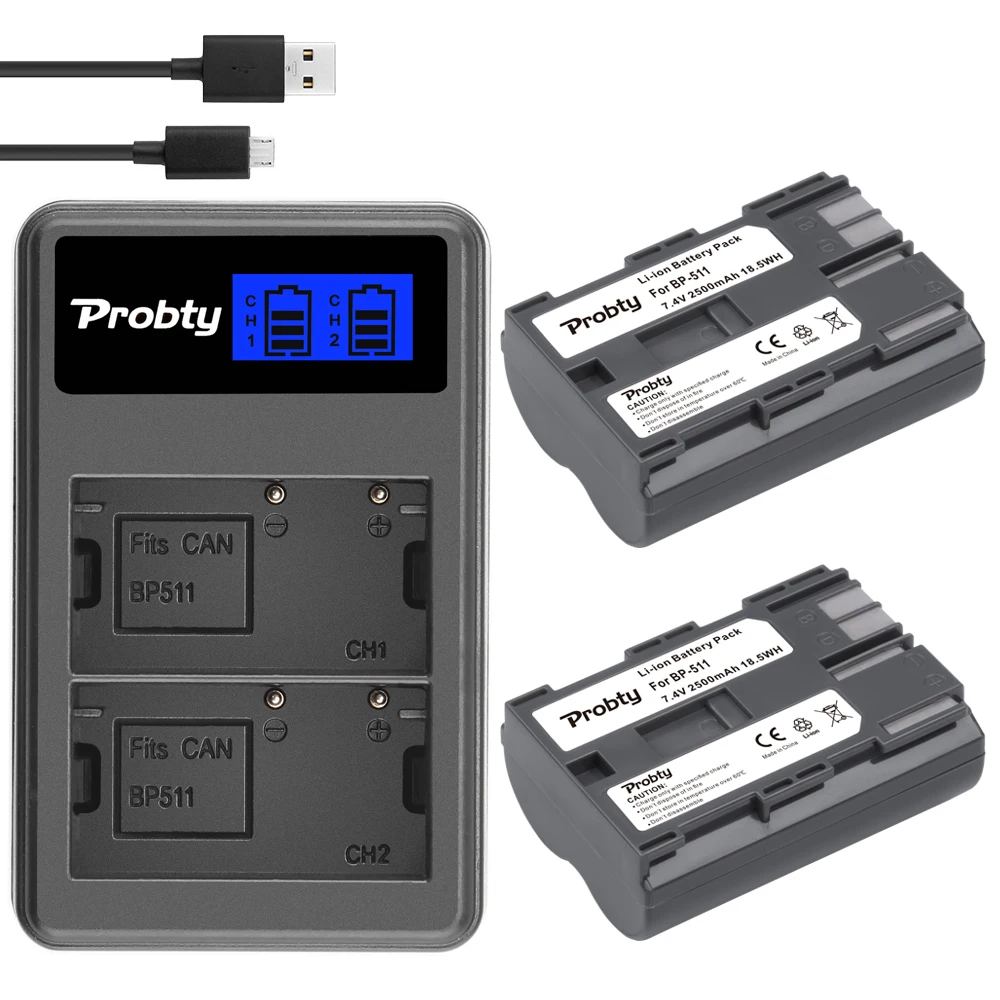 Зарядное устройство Probty с двумя USB-портами для Canon EOS 40D 300D 5D 20D 30D 50D 7 4 В 2500 мАч |