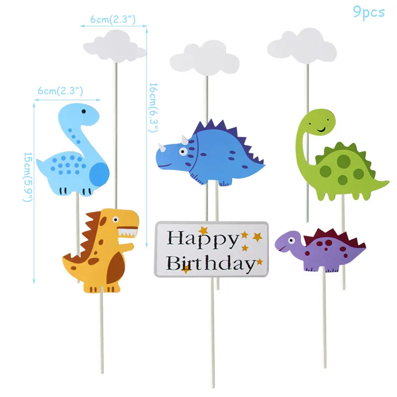 9pcs toppers Cyuan Dino/обертка для дня рождения динозавра, кекса, украшения для торта на день рождения, Детские вечерние украшения с изображением динозавра из мультфильма, топперы для торта - Цвет: 9pcs toppers