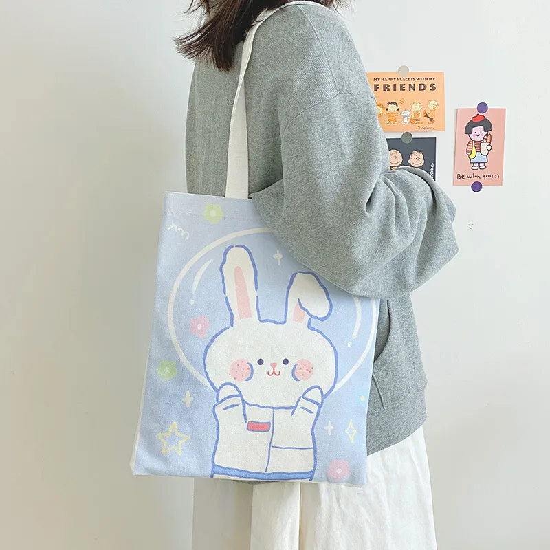 

Cartoon canvas bag 2021 spring and summer new large capacity single shoulder bag personality cute handbag women's bag