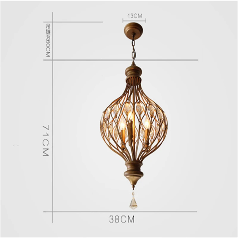 

Retro American Dining Room Crystal Chandelier Vintage Art Designer Parlor Coffee Shop Hanging Lamp with Led Bulbs Free Shipping