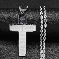 2022 christian bible stainless steel cross chain necklaces women silver color long necklaces jewelry collier croix n6019s05
