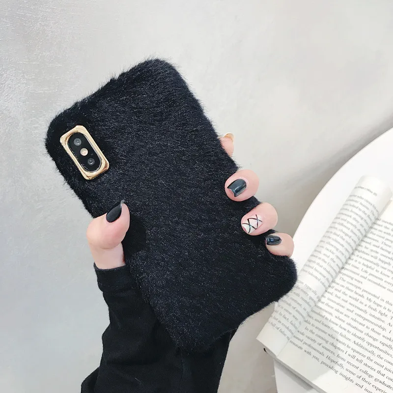 Suntaiho плюшевый теплый пушистый чехол для iPhone XS Max X XR 7 8 6 6s Plus однотонный телефона