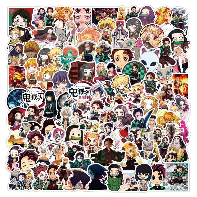 

100Pcs Anime Demon Slayer Kimetsu No Yaiba Mugen Ressha Hen Stickers PVC Decals Skateboard Sticker for Laptop Motorcycle Luggage