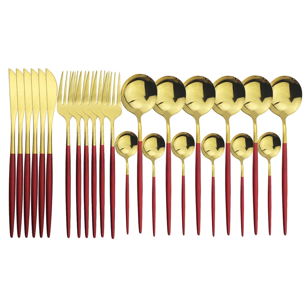 Набор кухонных столовых приборов из красного золота набор блестящих красочных