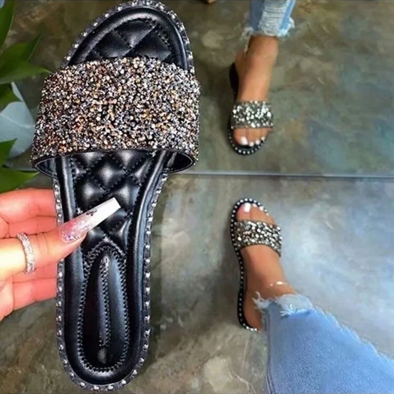 

Women's Crystal Slippers Gold Glitter Fish Mouth Slippers Vacation Beach Shoes Outdoor Non-slip Open-toed Sandals Casual Shoes