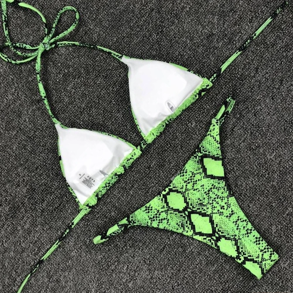 Женский купальник пуш ап бикини из змеиной кожи сексуальные стринги бандажный с