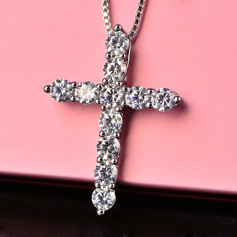 Luxury 925 Silver Link Chain Necklace Choker for Women Girl SONA DIAMOND Stone Crystal Cross Pendant Necklaces wedding Jewelry | Украшения