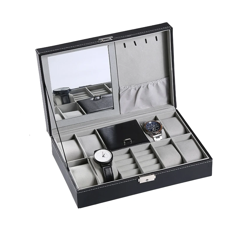 

Protable PU Leather Watches Organizer Jewelry Earring Rings Necklace Storage Box
