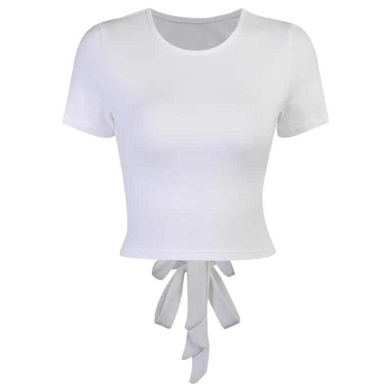 

Women Sexy O Neck Solid Color Hollow Out Bandage Skinny Short Sleeve Crop Top T Shirt Tee Harajuku High Street Casual Sports