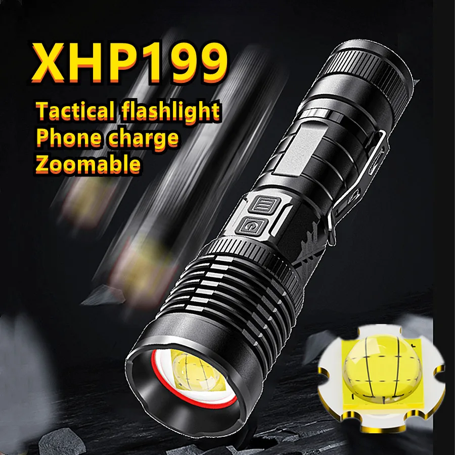 

XHP199 XHP160 9Core LED Flashlight Usb Rechargeable Tactical Flashlight Zoom Torch XHP50 T6 Flashlight Lantern by 26650/18650