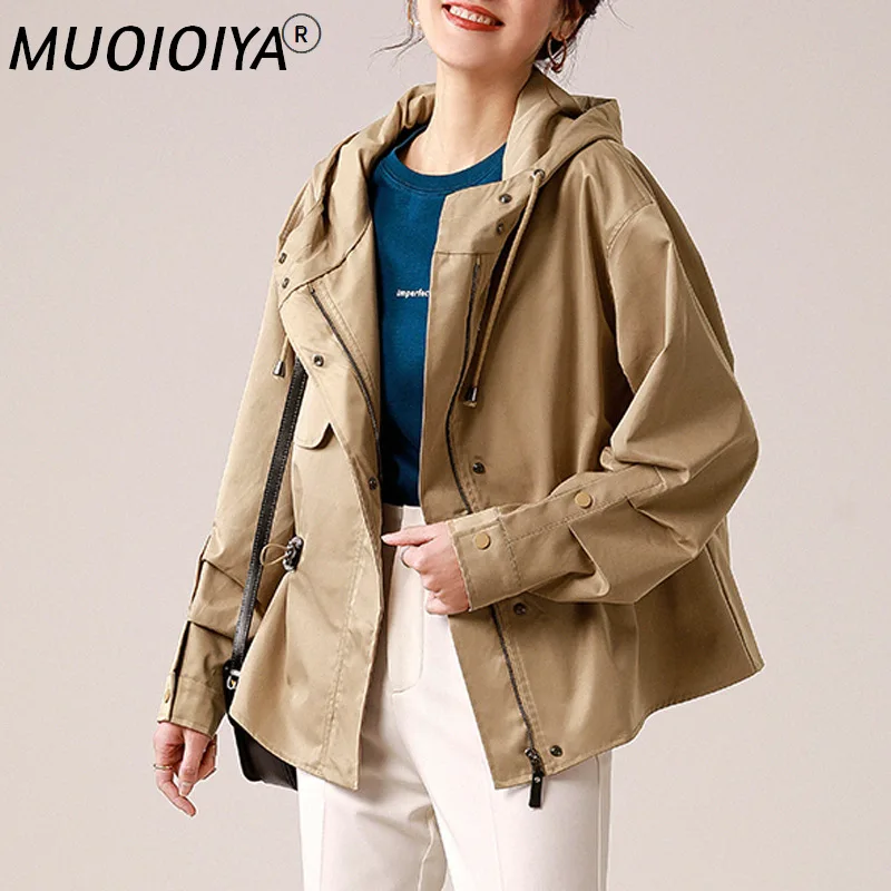 

2021 New Fashion Hooded Short Trench Coat Jacket Women Casual Autumn Winter Fashion Lady Korean Luxury Brand Outerwear Clothes