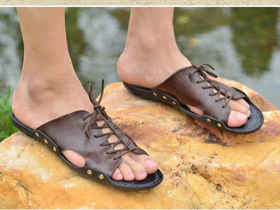 Шлепанцы мужские из ПУ кожи повседневные Нескользящие дышащие пляжные тапочки