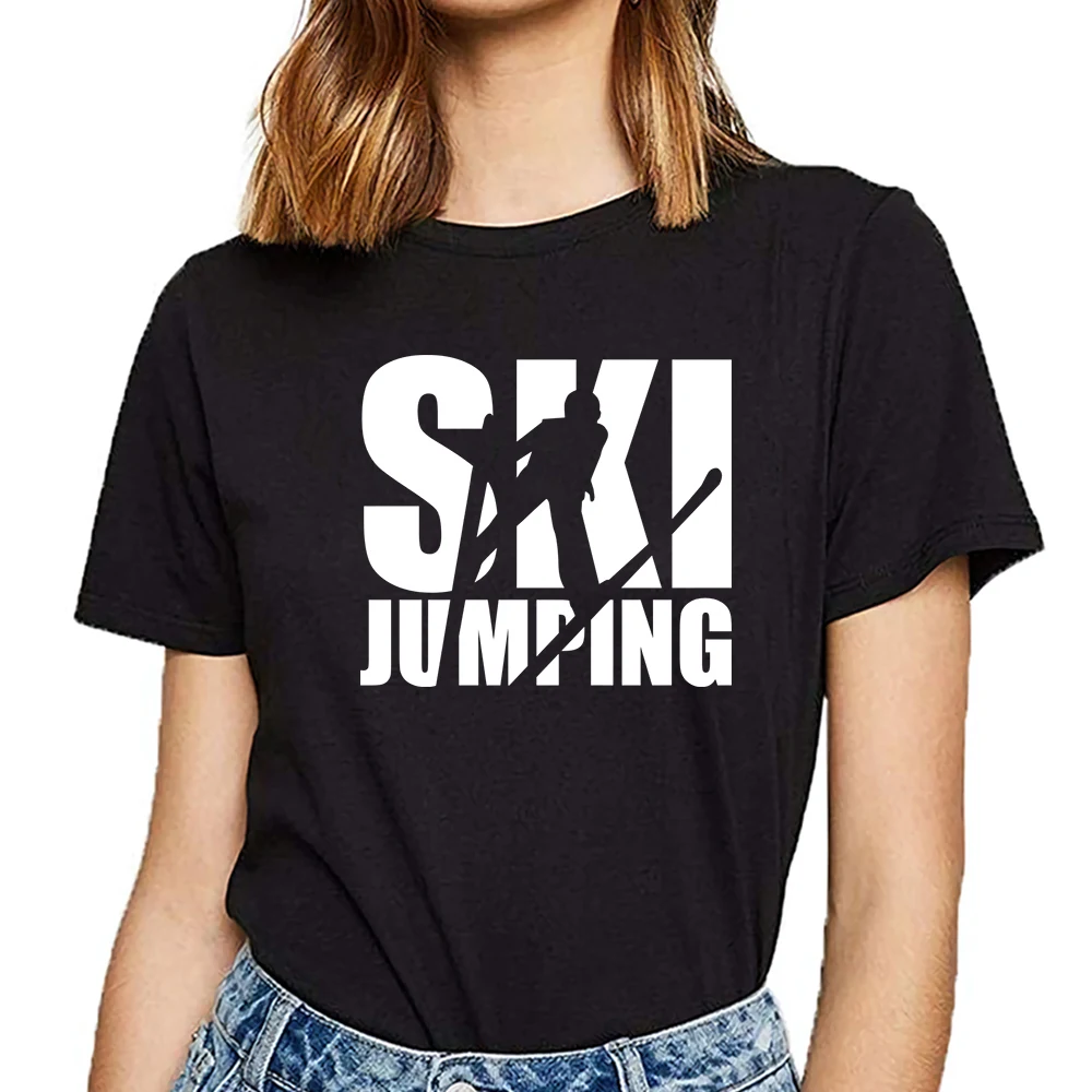 Женская футболка с принтом прыжки на лыжах | одежда